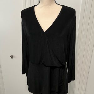 🆕 Chico’s Travelers Wrap Peplum Black Burke 3/4 Sleeve, size 16, Chico’s 3